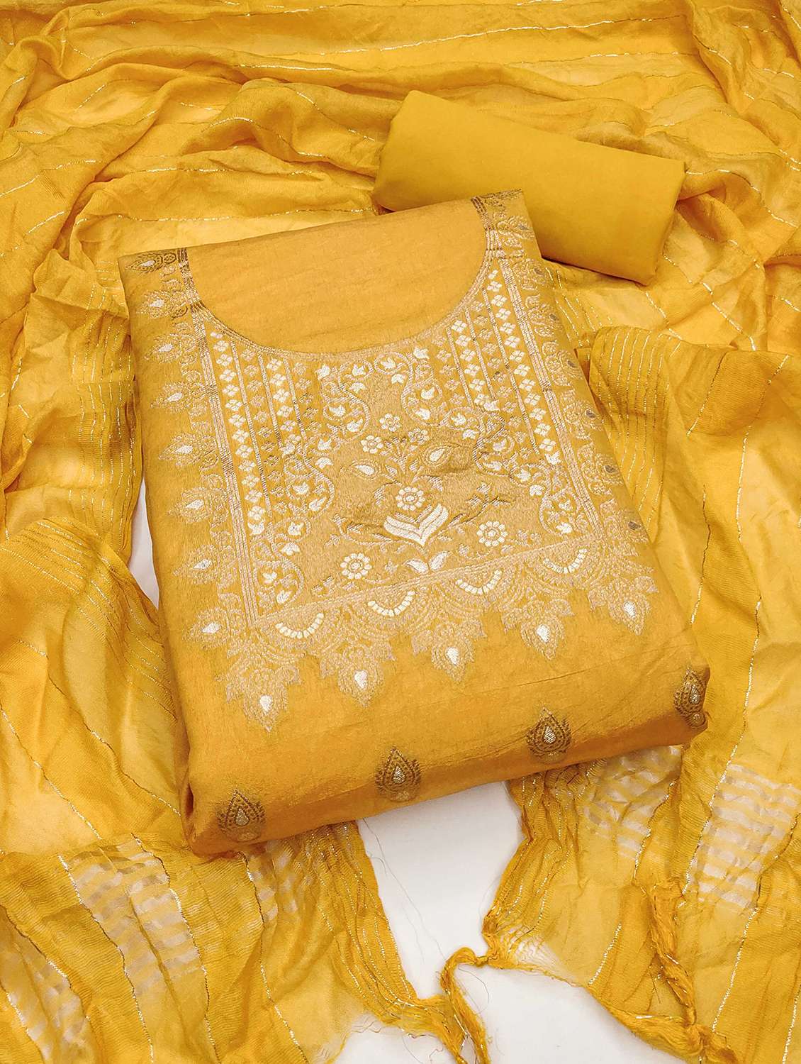 women self design embroidered unstitched suit set