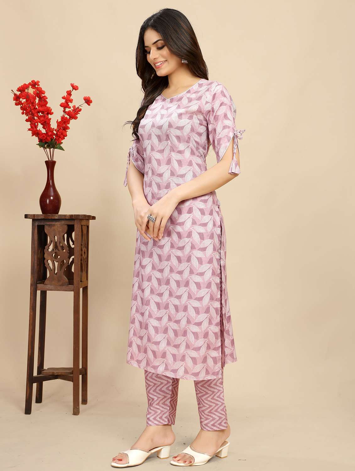 women printed short sleeve kurta pant set - 21983403 - Standard Image - 2