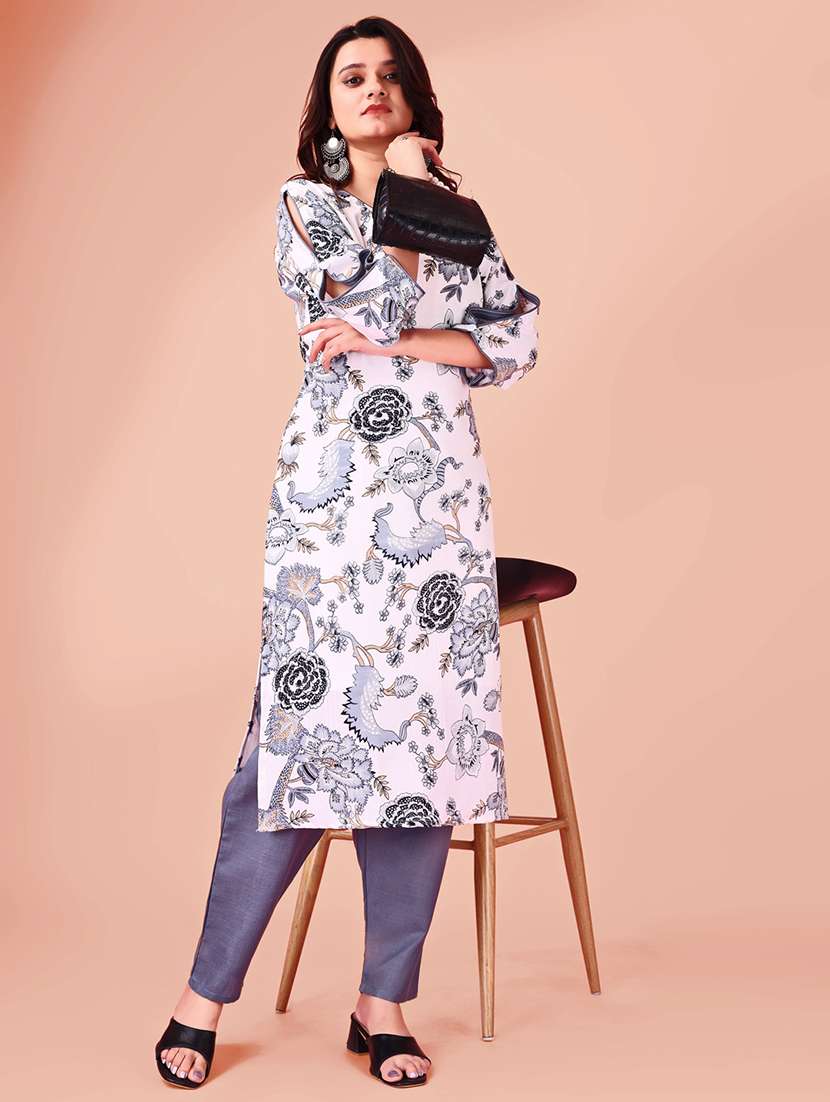 women printed three quarter sleeve kurta pant set