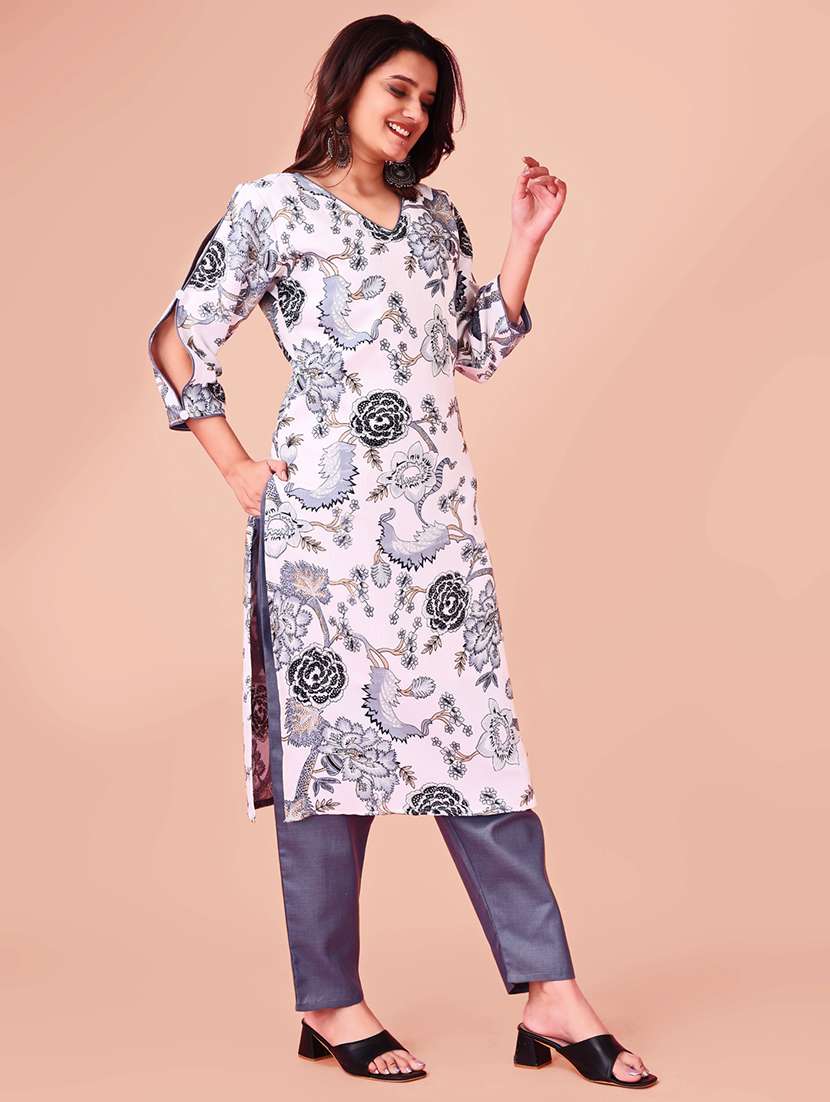 women printed three quarter sleeve kurta pant set - 21983415 -  Standard Image - 2
