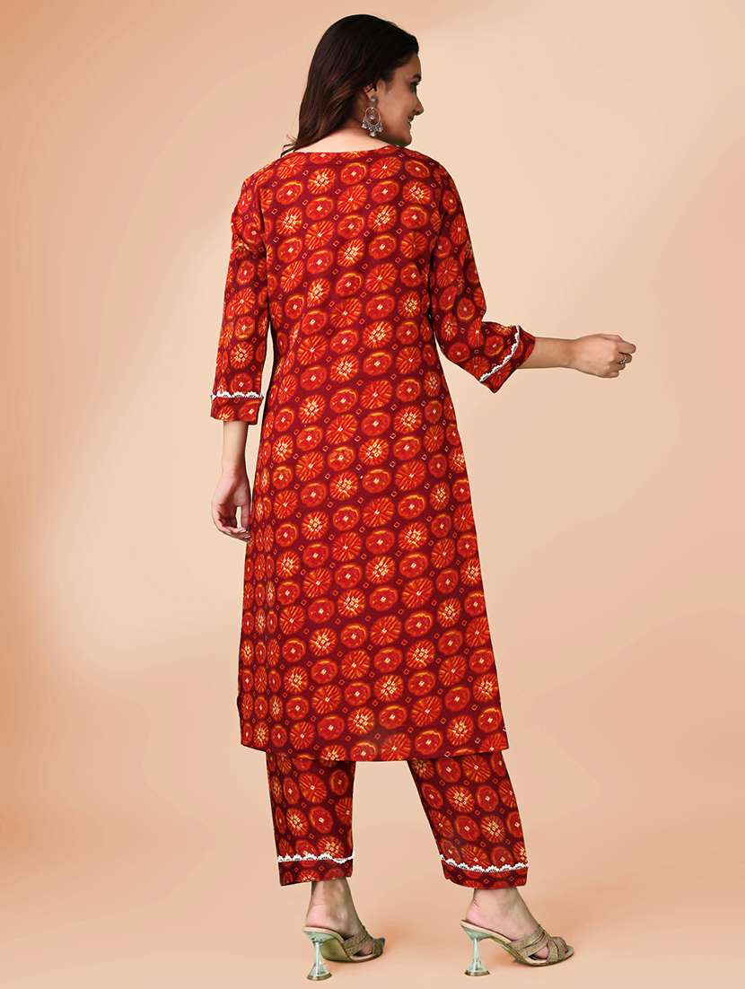 women printed three quarter sleeve kurta pant set - 21983416 -  Standard Image - 2