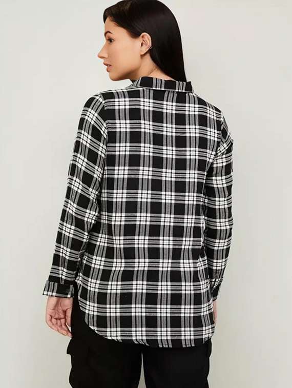 women black checkered collared regular fit shirt - 21983442 -  Standard Image - 2