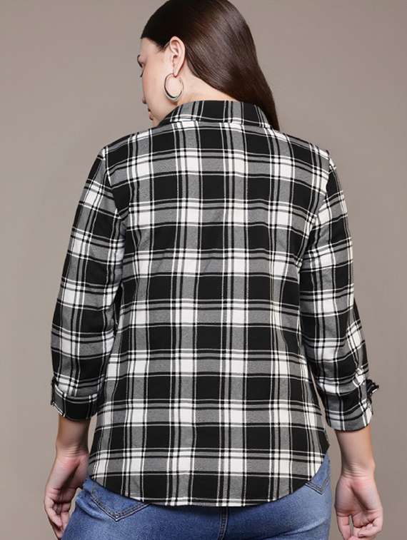 women plus size black checkered collared regular fit shirt - 21983445 -  Standard Image - 2