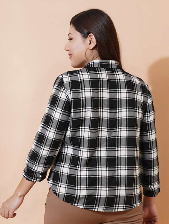 women black checkered collared regular fit shirt - 21983447 -  Standard Image - 2