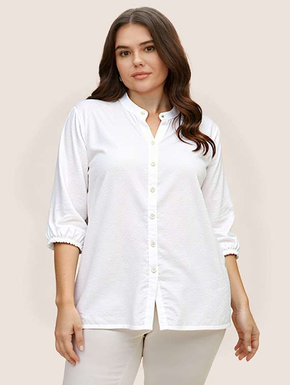 women white solid mandarin collar regular fit shirt