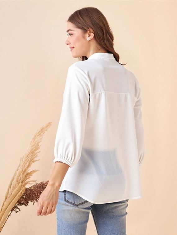 women white solid mandarin collar relaxed fit shirt - 21983453 - Standard Image - 2