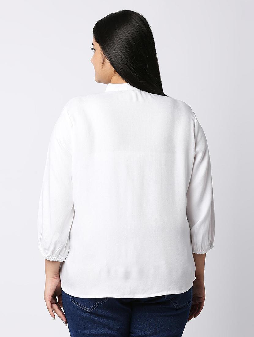 women plus size white solid mandarin collar shirt - 21983455 - Standard Image - 2