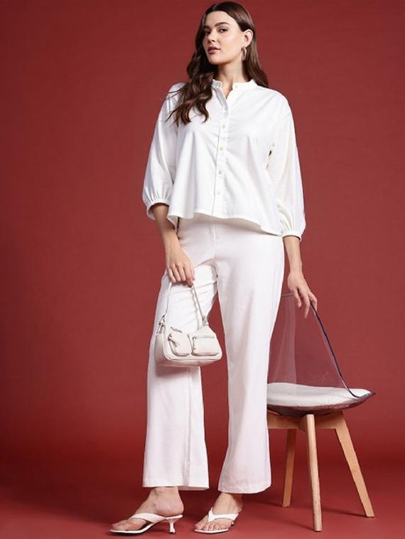 women white solid mandarin collar shirt - 21983456 - Standard Image - 2