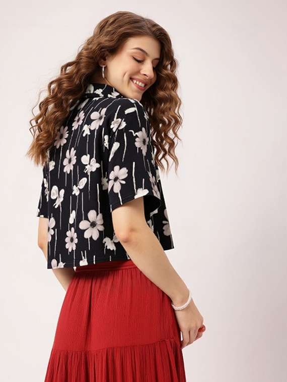 women printed collared short sleeve crop shirt - 21983457 -  Standard Image - 2