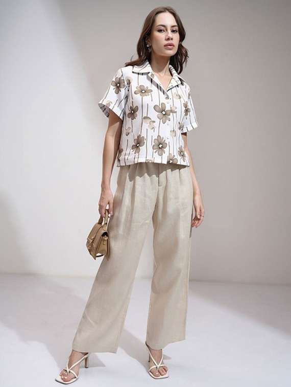 women printed collared short sleeve crop shirt - 21983464 -  Standard Image - 2