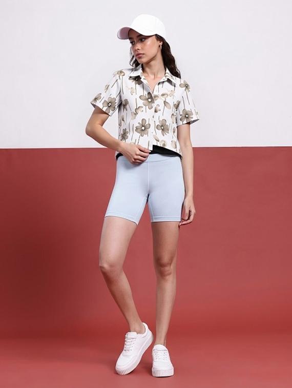 women printed collared short sleeve crop shirt - 21983468 - Standard Image - 2