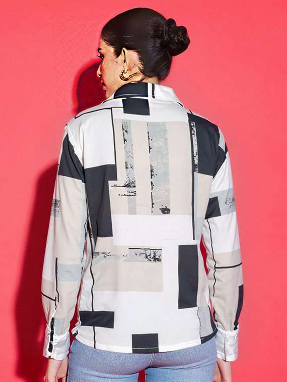 women printed long sleeve collared shirt - 21983494 -  Standard Image - 2