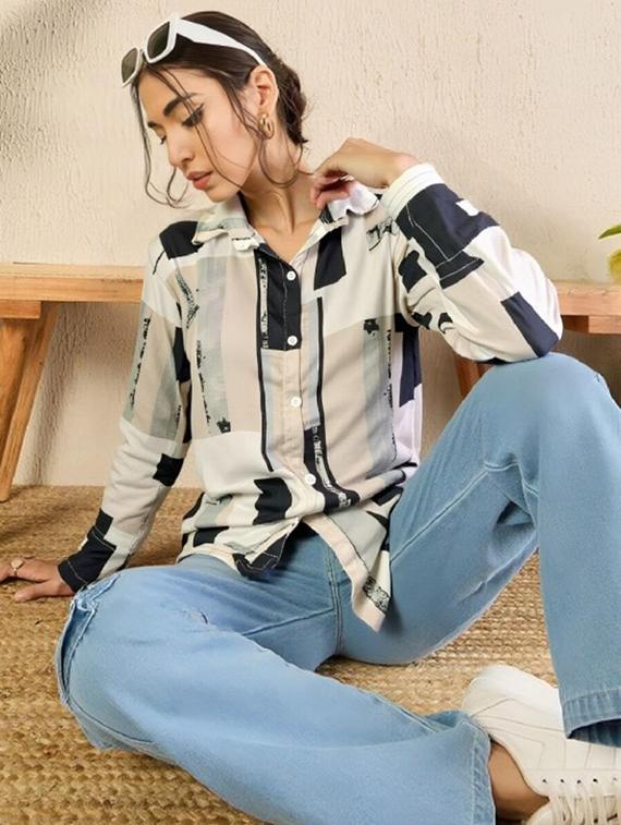 women printed long sleeve collared shirt - 21983498 - Standard Image - 2