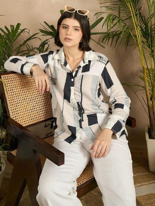 women printed long sleeve collared shirt - 21983499 - Standard Image - 0