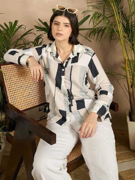 women printed long sleeve collared shirt - 21983499 - Zoom Image - 0