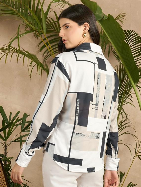 women printed long sleeve collared shirt - 21983499 - Standard Image - 2