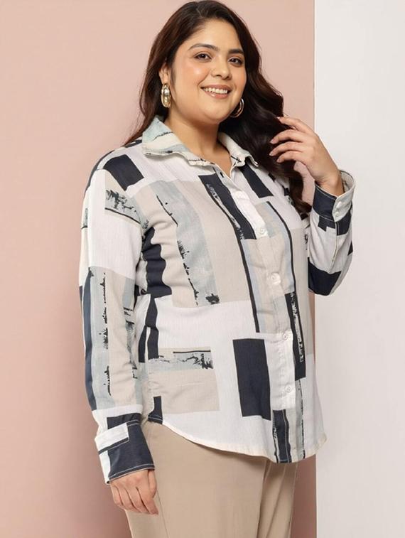 women plus size printed collared long sleeve shirt - 21983500 - Standard Image - 2