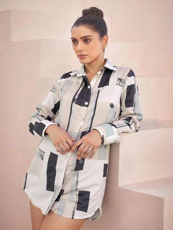 women printed long sleeve collared shirt - 21983502 -  Zoom Image - 0