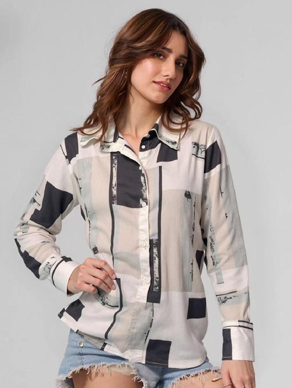 women printed long sleeve collared shirt - 21983503 -  Zoom Image - 0