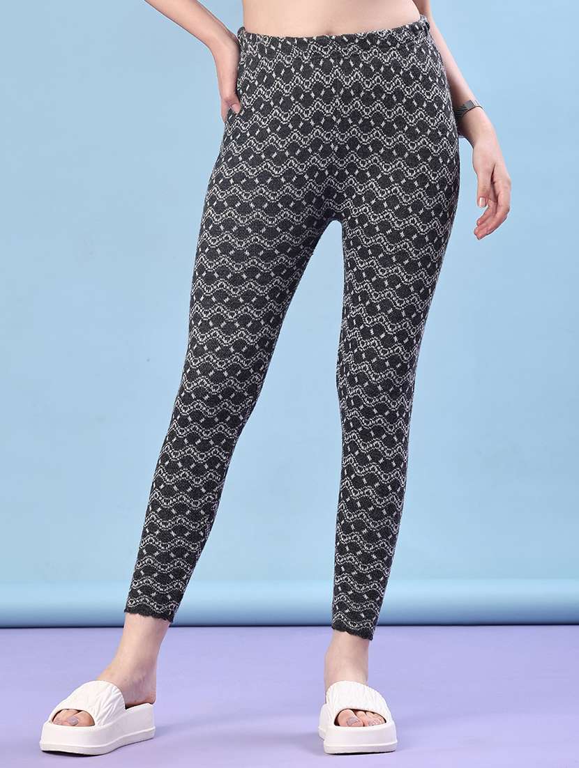 women self design ankle length woolen leggings