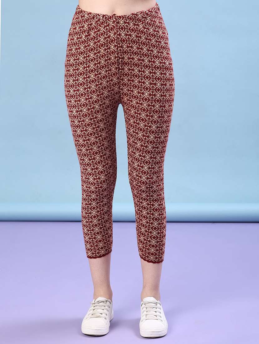 women self design ankle length woolen leggings