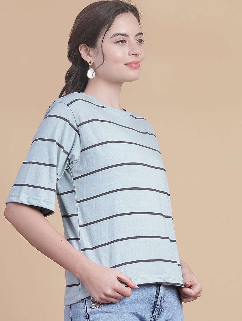 women striped short sleeve oversized t-shirt - 21983545 -  Standard Image - 2