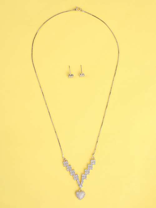 White Cubic Zirconia Necklace And Earring Set