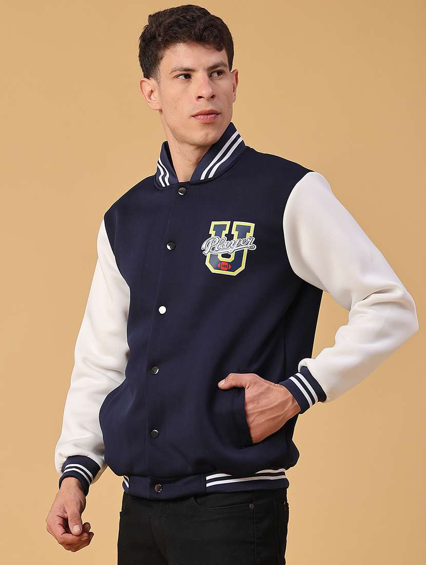 Men Color Blocked Long Sleeve Varsity Jacket - 21983738 -  Standard Image - 2