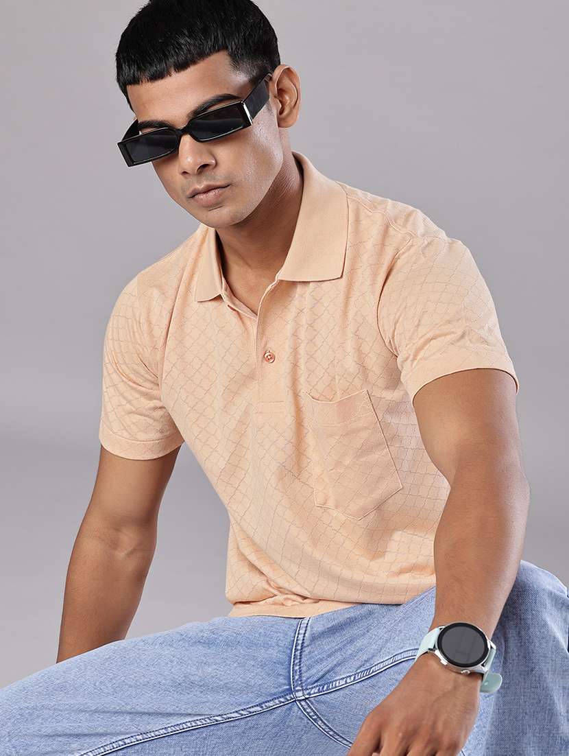 men self design short sleeve regular fit polo t-shirt