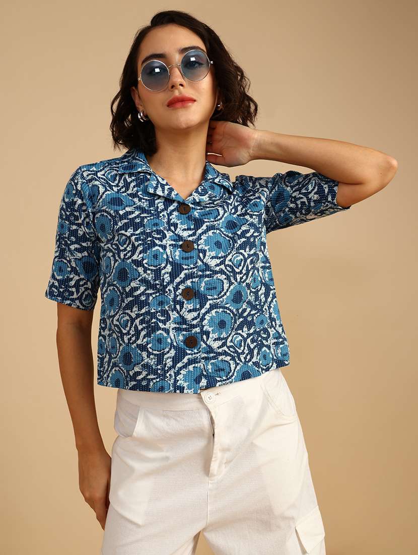 women printed short sleeve regular fit shirt