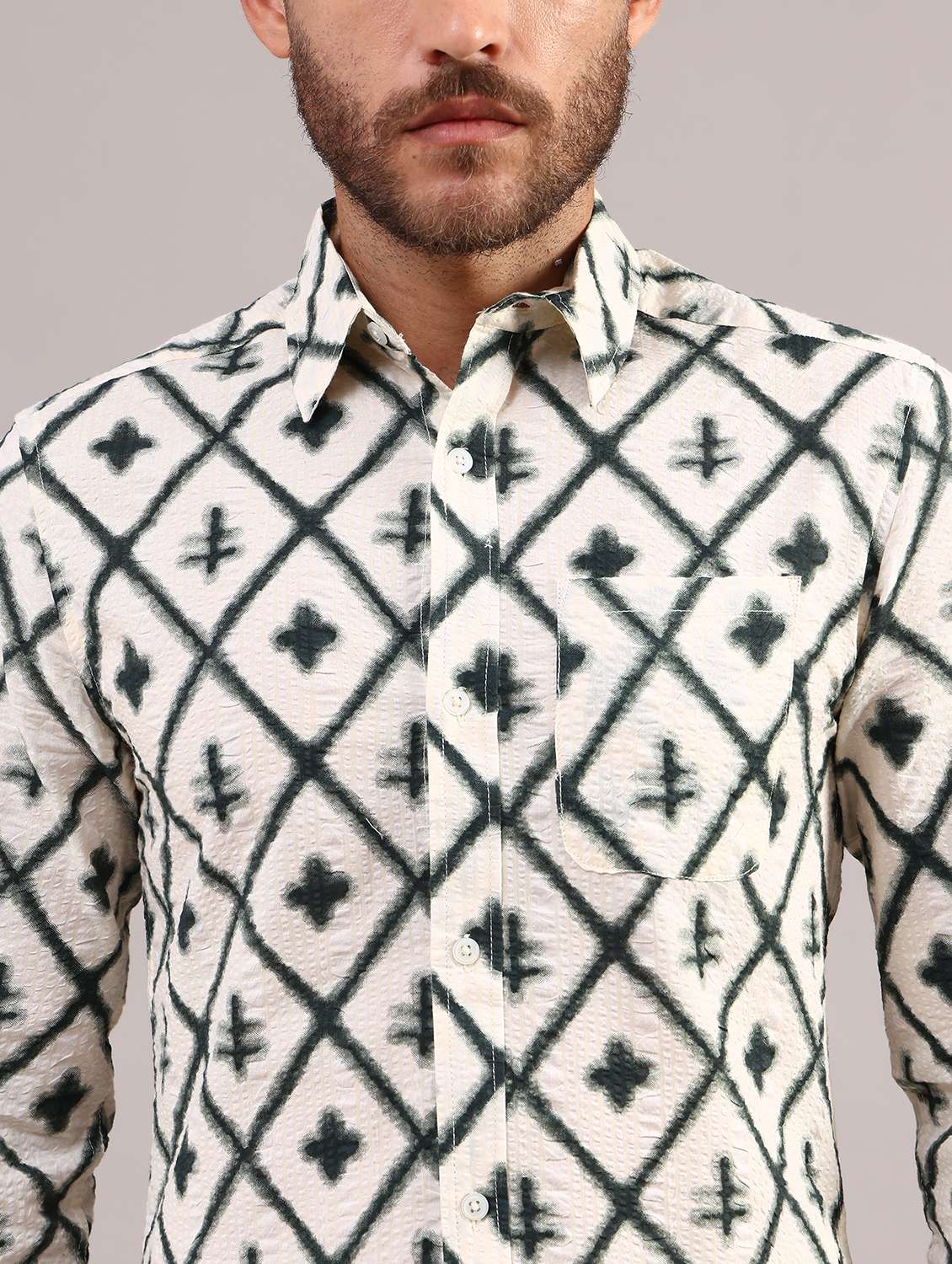 men printed collared long sleeve shirt - 21983924 -  Standard Image - 2