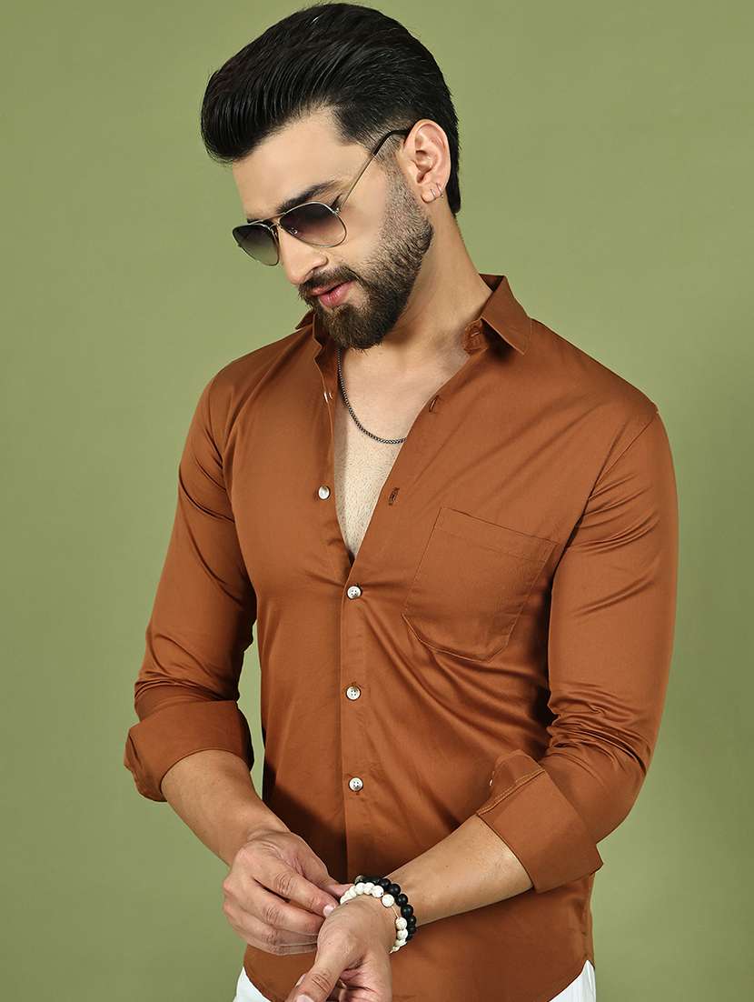 men solid collared long sleeve regular fit shirt