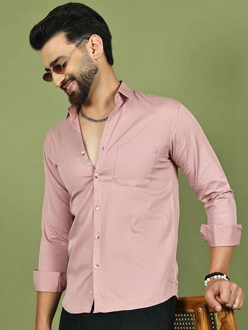 men solid long sleeve slim fit casual shirt