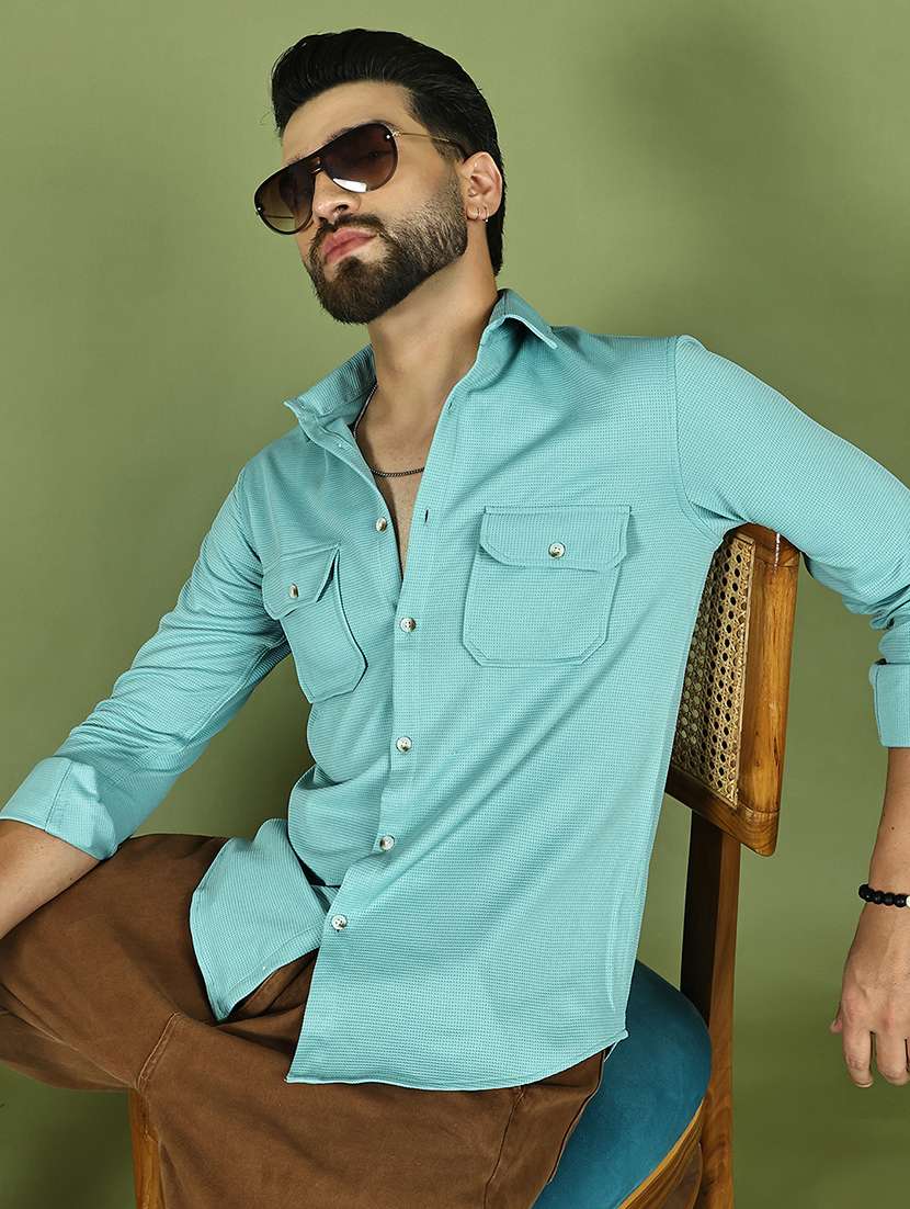 men solid collared long sleeve regular fit shirt