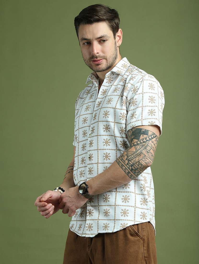 men embroidered collared short sleeve shirt - 21984407 -  Standard Image - 2