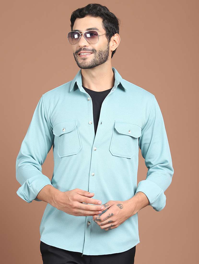 men solid collared long sleeve regular fit shirt