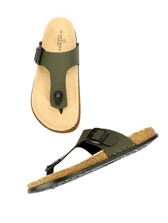 men olive solid slip on sandal - 21984426 - Standard Image - 2