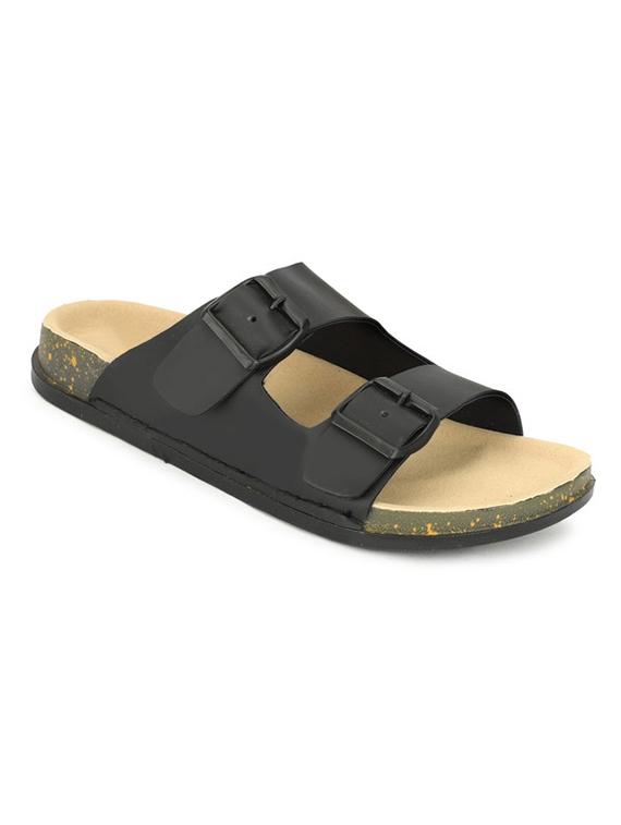 men black solid slip on sandal - 21984431 - Standard Image - 2