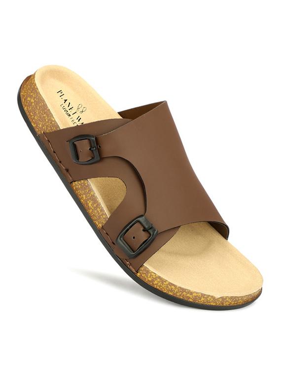 men brown solid dual strap slip on sandal - 21984445 - Standard Image - 2