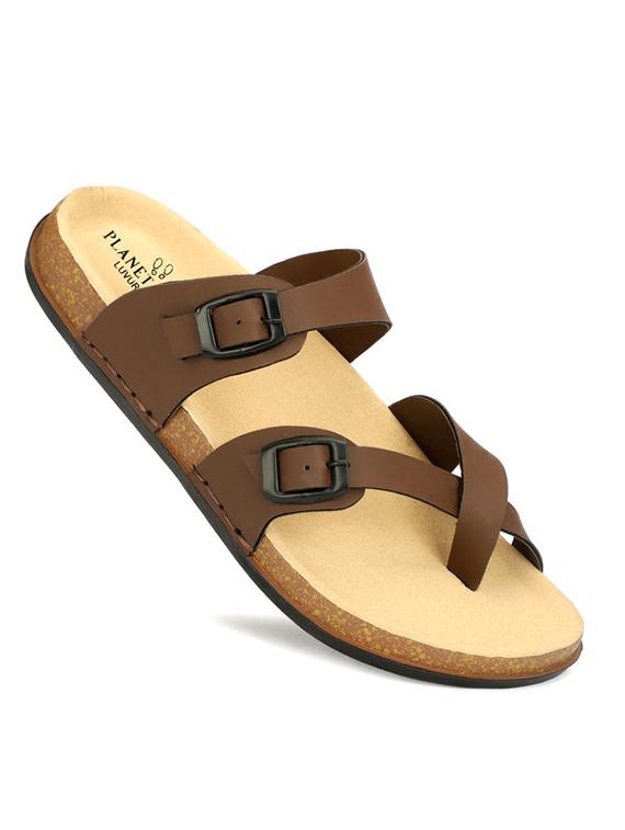 men brown solid slip on one toe sandal - 21984450 - Standard Image - 2