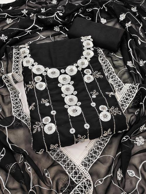 black cotton blend unstitched suit - 21984454 -  Standard Image - 0