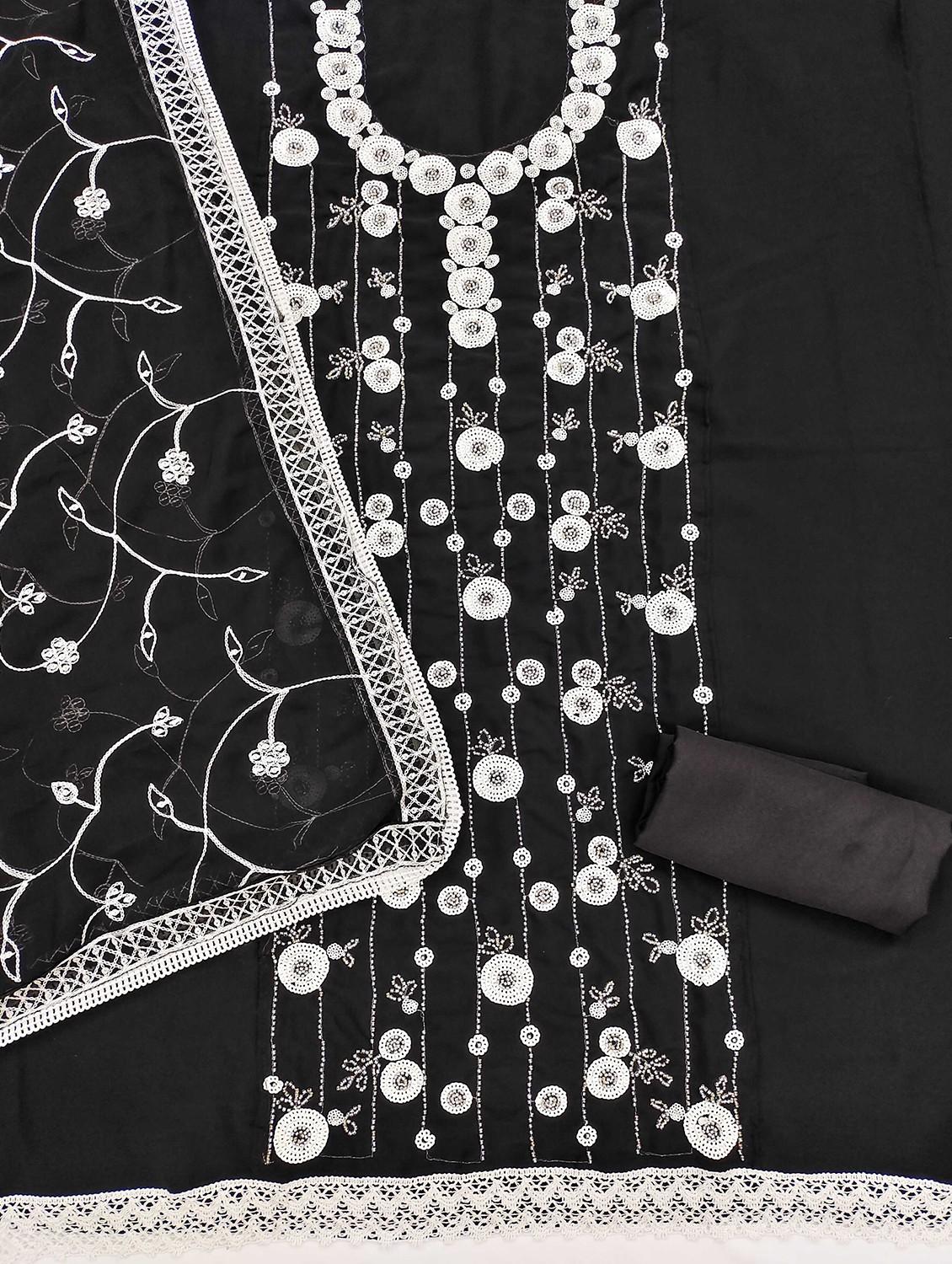 black cotton blend unstitched suit - 21984454 - Standard Image - 2