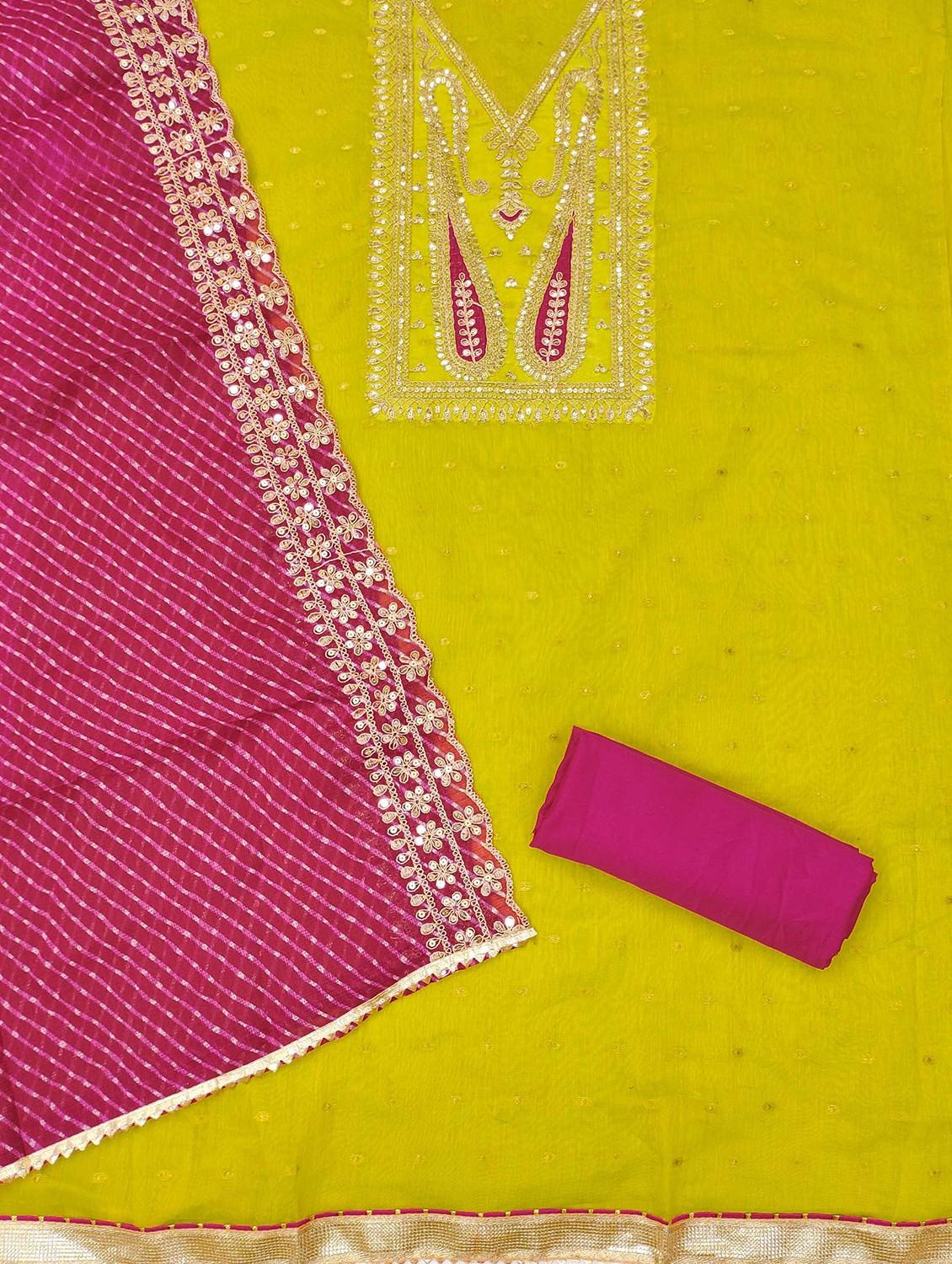 green cotton blend unstitched suit - 21984465 - Standard Image - 2