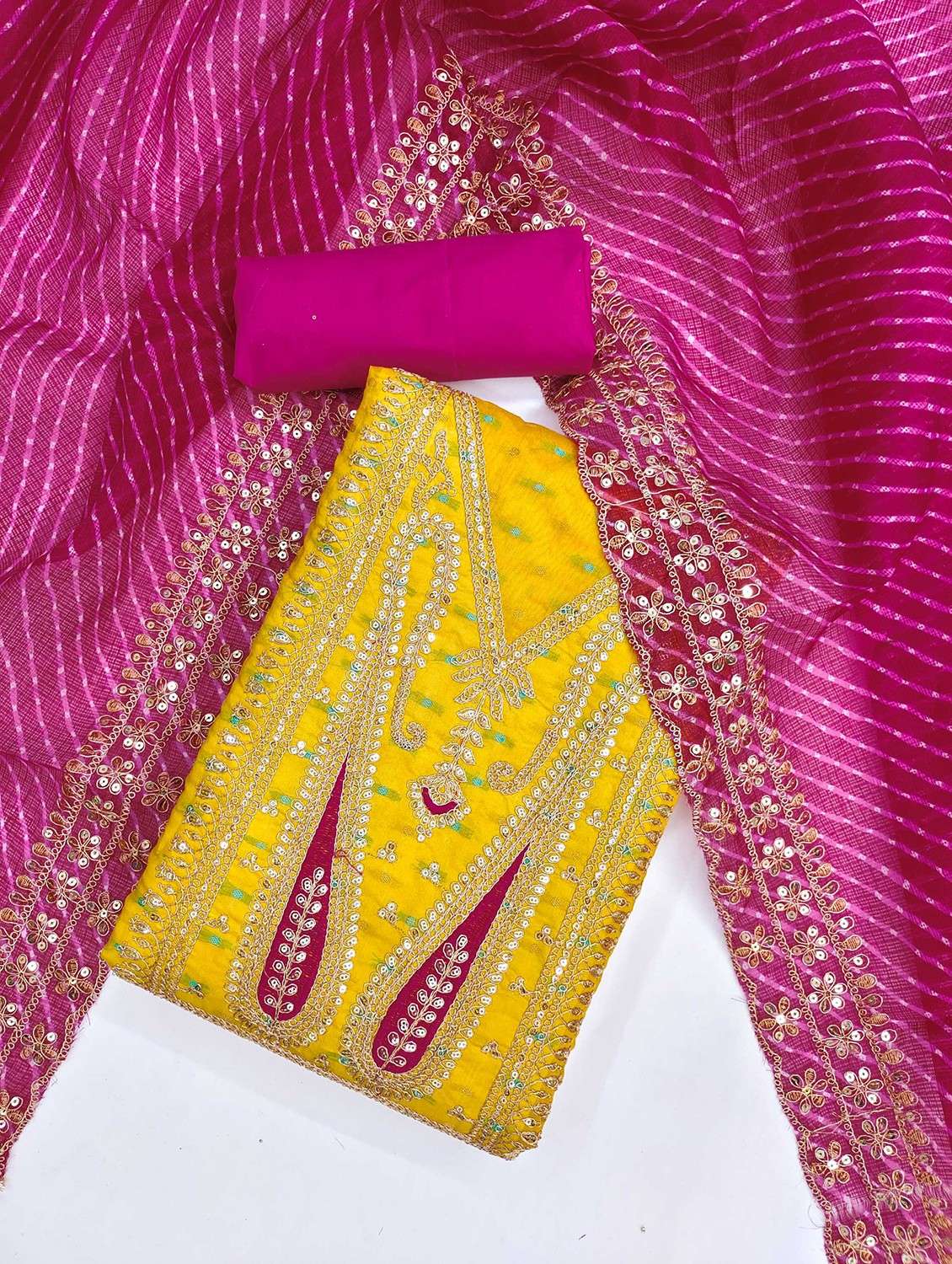 yellow cotton blend unstitched suit - 21984467 -  Standard Image - 2