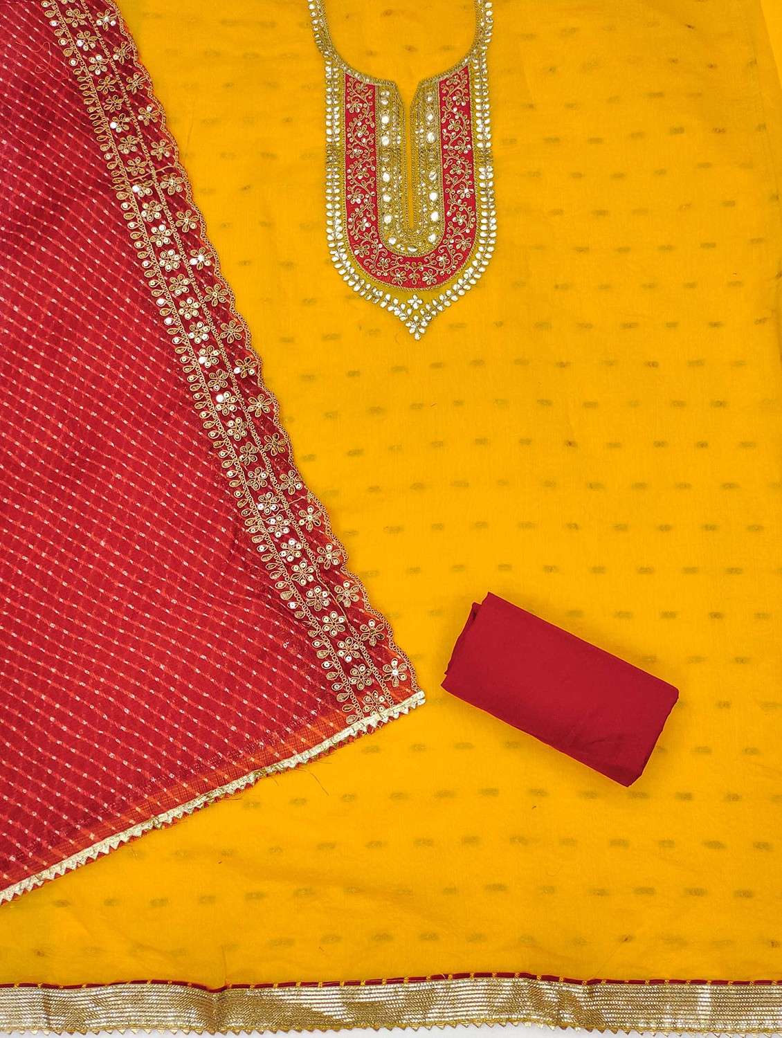 yellow cotton blend unstitched suit - 21984470 - Standard Image - 2