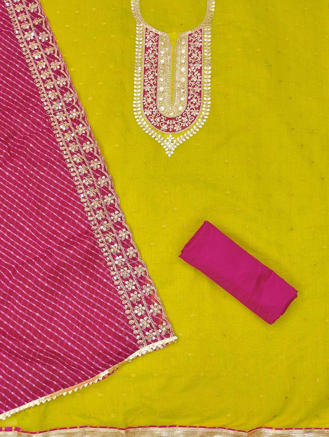 green cotton blend unstitched suit - 21984471 -  Standard Image - 2