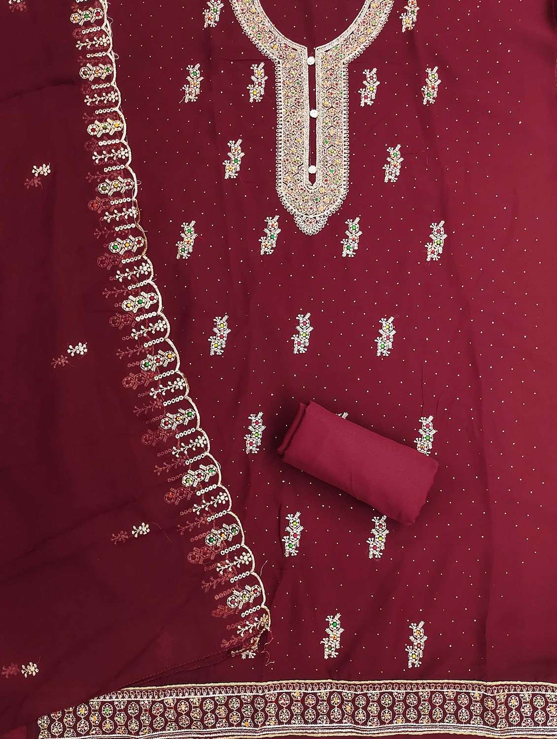 women solid with work embroidered unstitched suit set - 21984478 -  Standard Image - 2