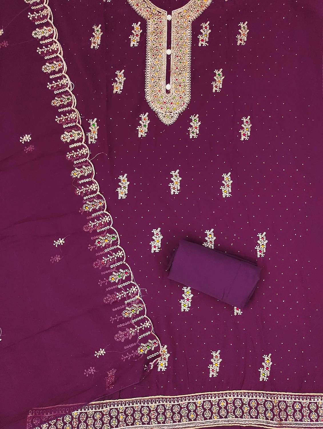 women solid with work embroidered unstitched suit set - 21984480 -  Standard Image - 2