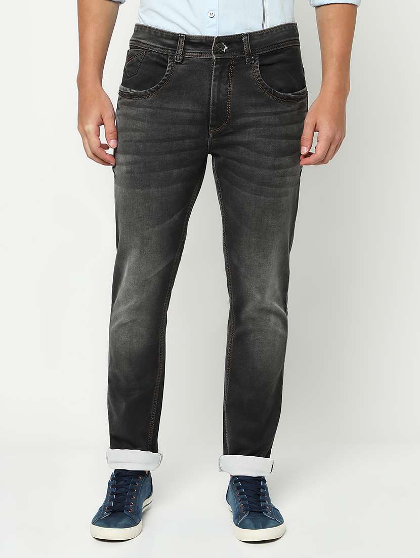 men solid mid rise slim fit jeans
