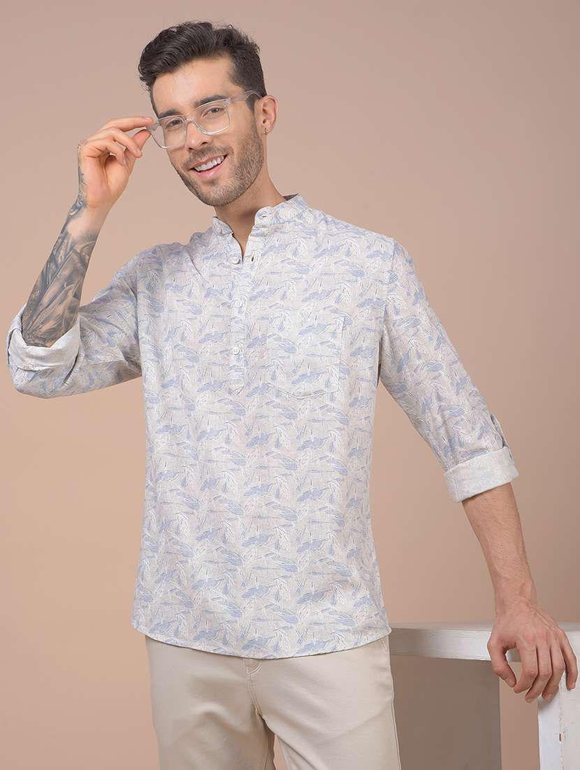 men printed mandarin neck short kurta